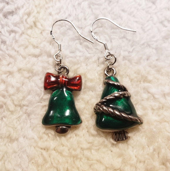 OOAK Made By Me Upcycled Vintage Enamel Christmas Earrings - Picture 3 of 6